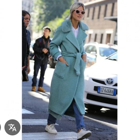 Turquoise Green Longline Robe Teddy Coat With Faux Fur Trim Size S Mermaidcore - Picture 2 of 16